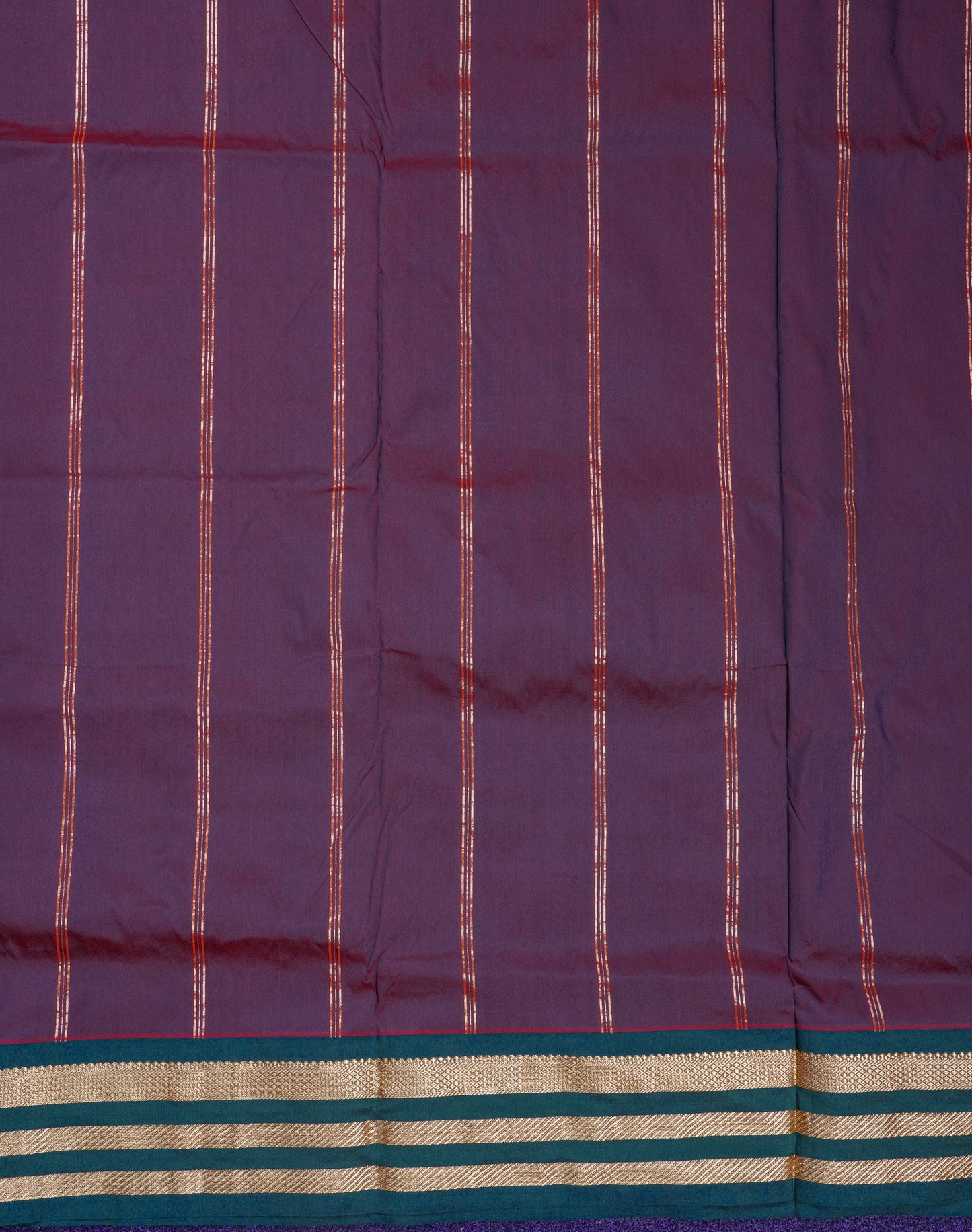 9.5 Yards Semi Silk Saree Red with Contrast Bottle Green Traditional Border