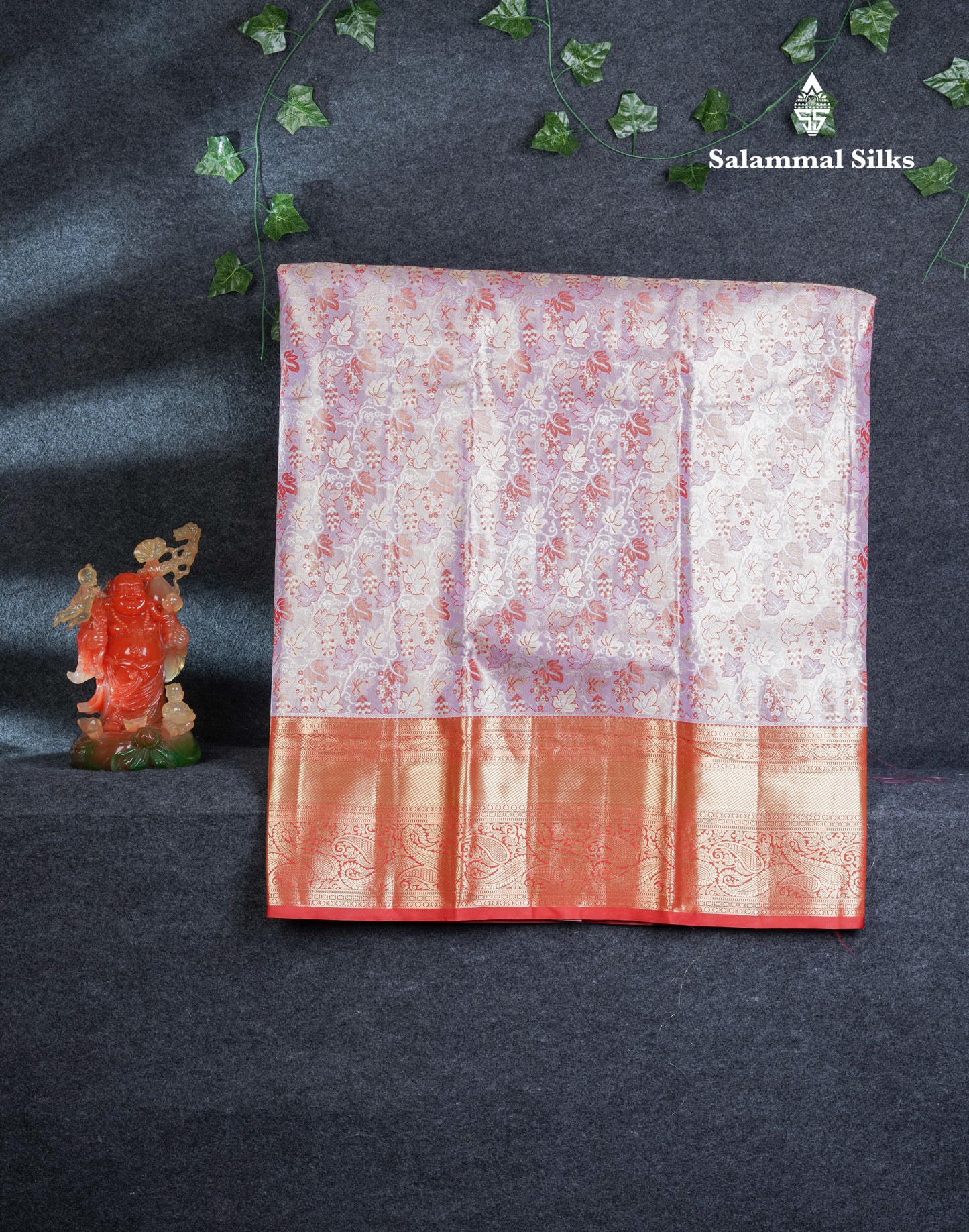 Semi Silk Pattu Pavadai Tissue (Lavender) With Contrast Chilly Red Blouse 45"