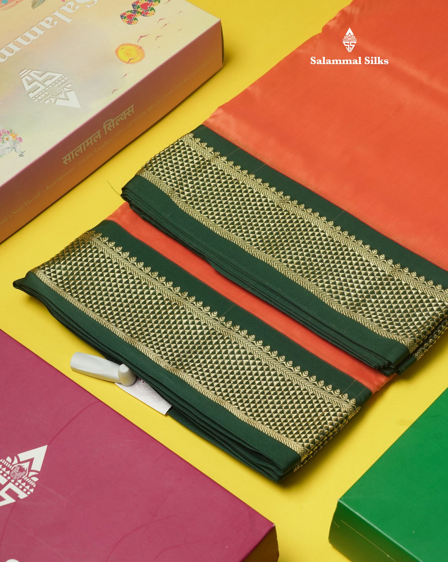 9.5 Yards Semi Silk Saree Pink with Contrast Bottle Green Border