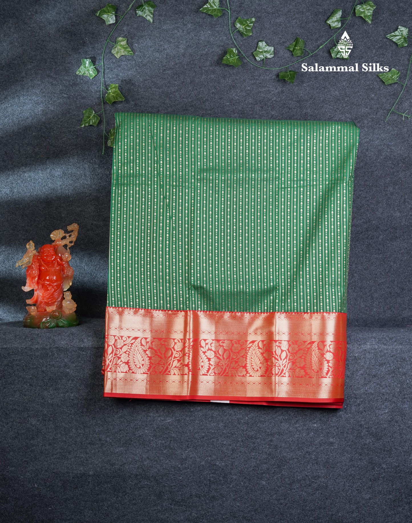 Semi Silk Pattu Pavadai (Bottle Green) With Contrast Chilly Red Blouse 45"