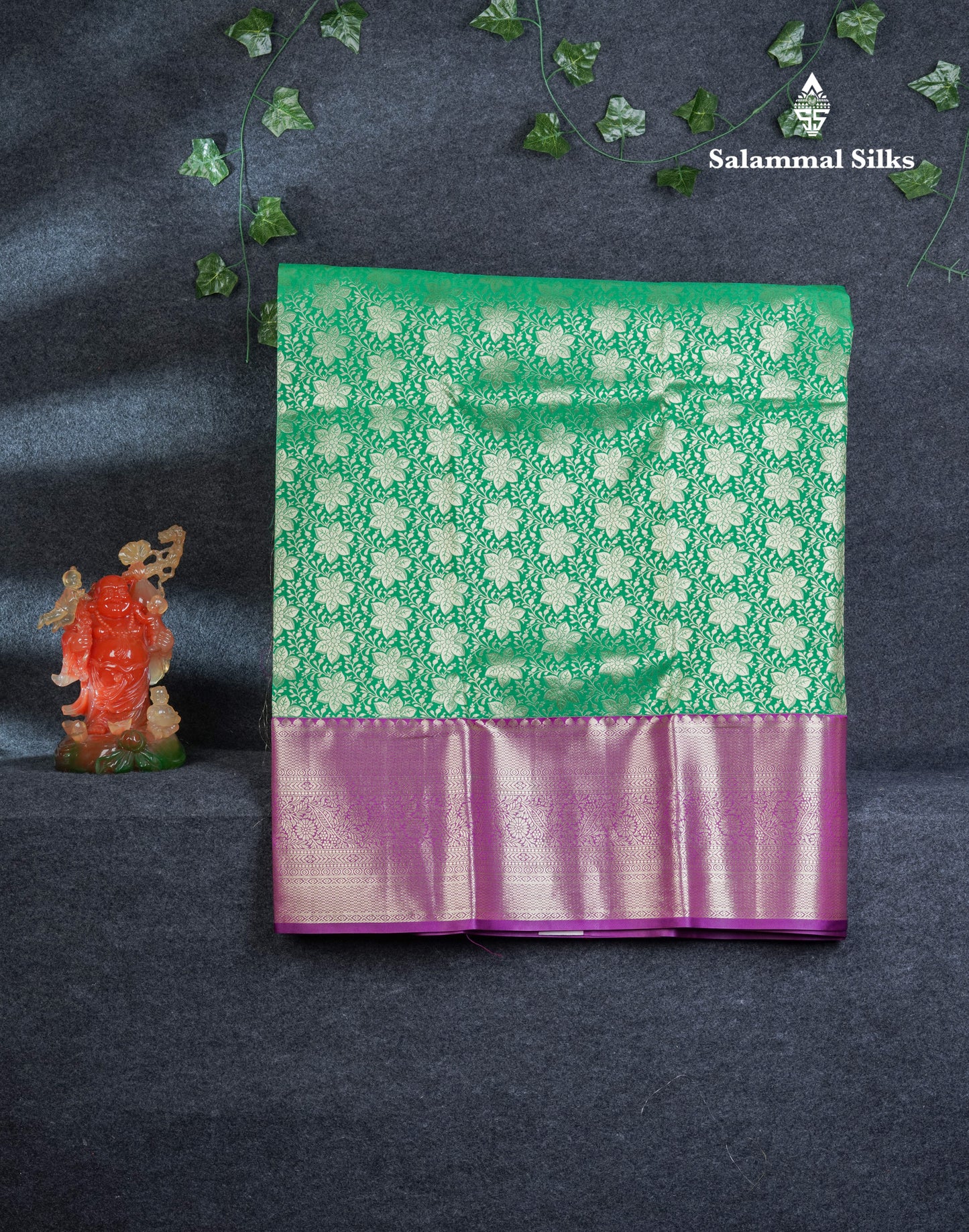 Semi Silk Pattu Pavadai (Saffire Green) With Contrast Purple Blouse 45"