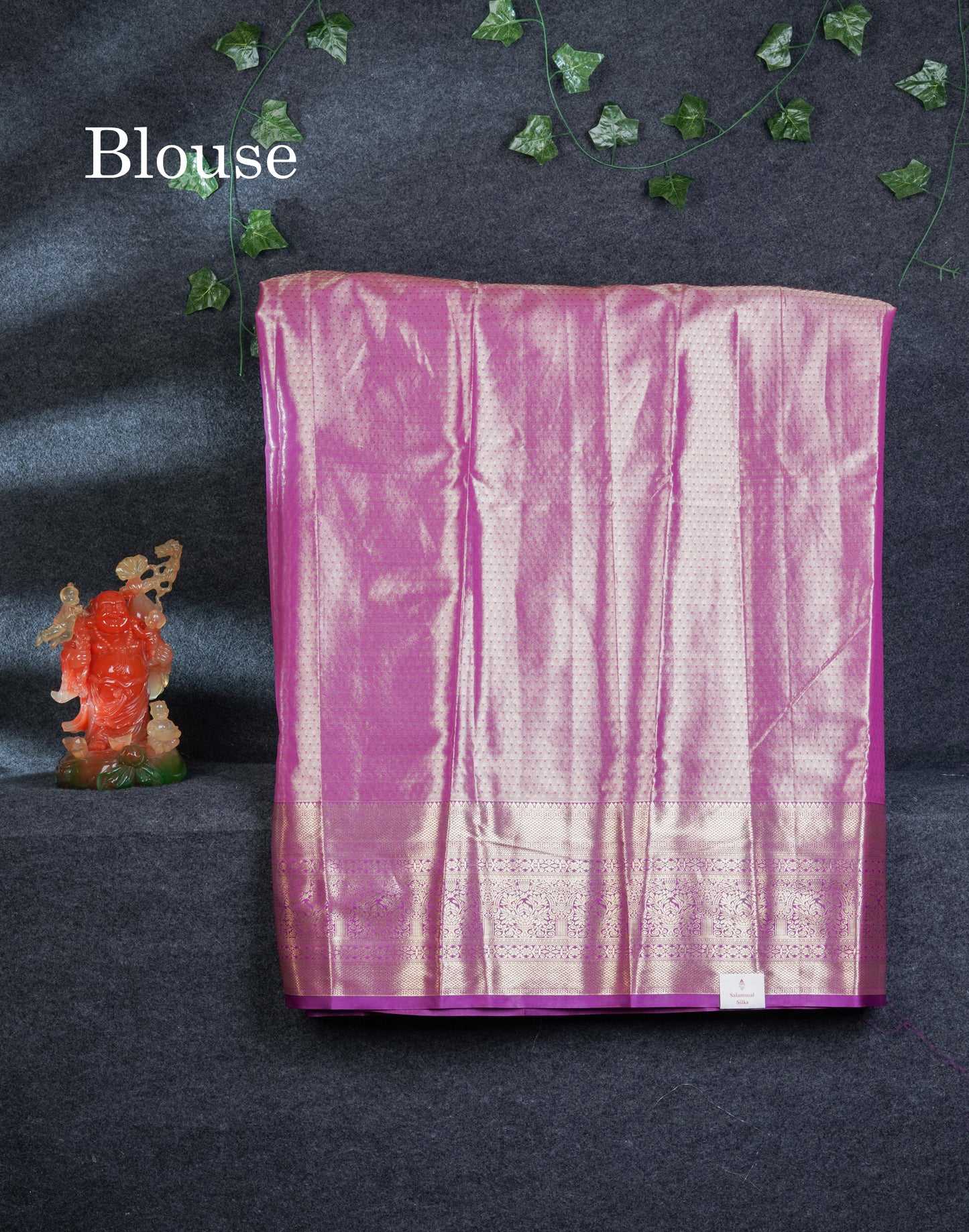 Semi Silk Pattu Pavadai Tissue (Olive Mustard Yellow) With Contrast Dark Purple Blouse 45"