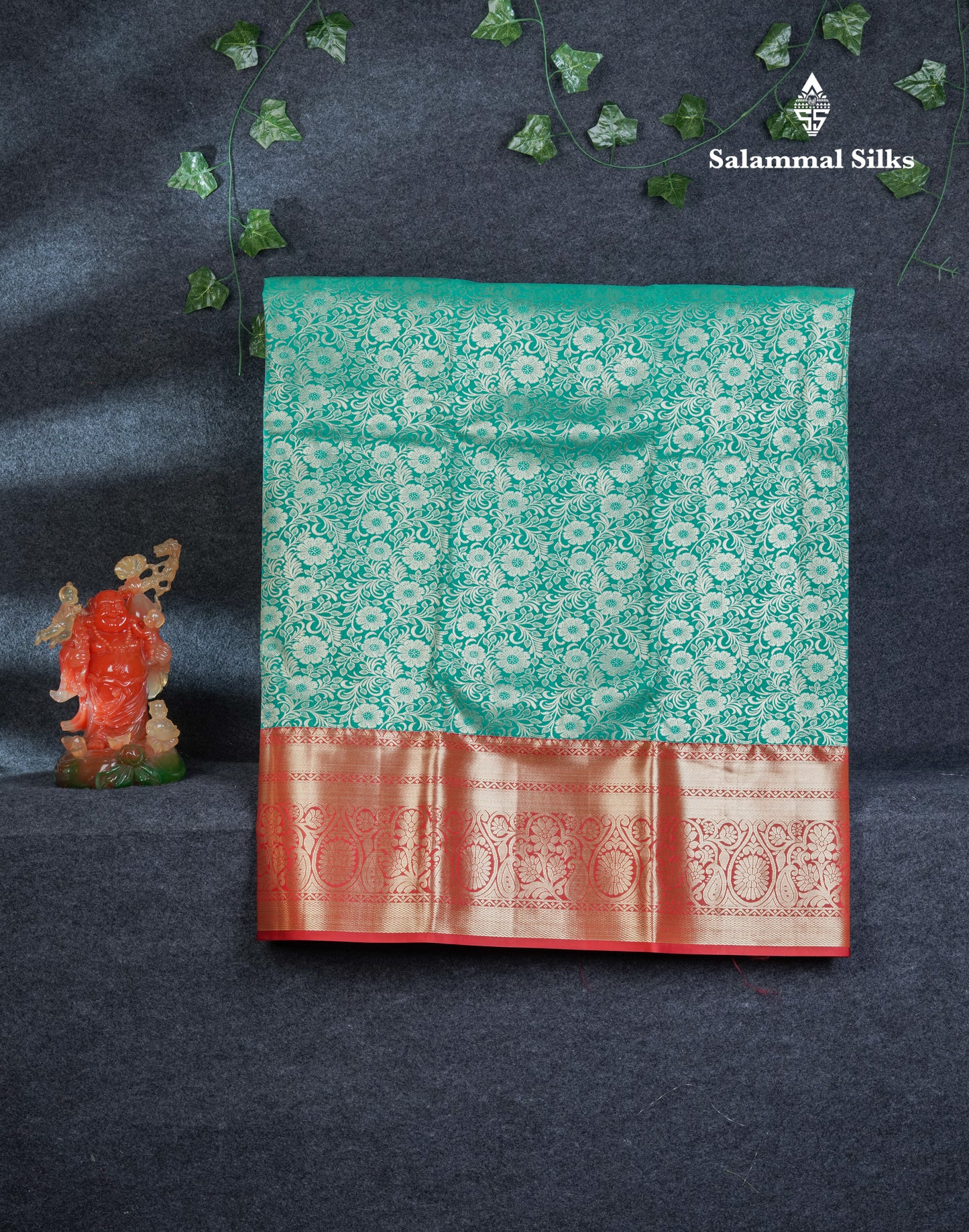 Semi Silk Pattu Pavadai (Sapphire Green) With Contrast Reddish Maroon Blouse 45"