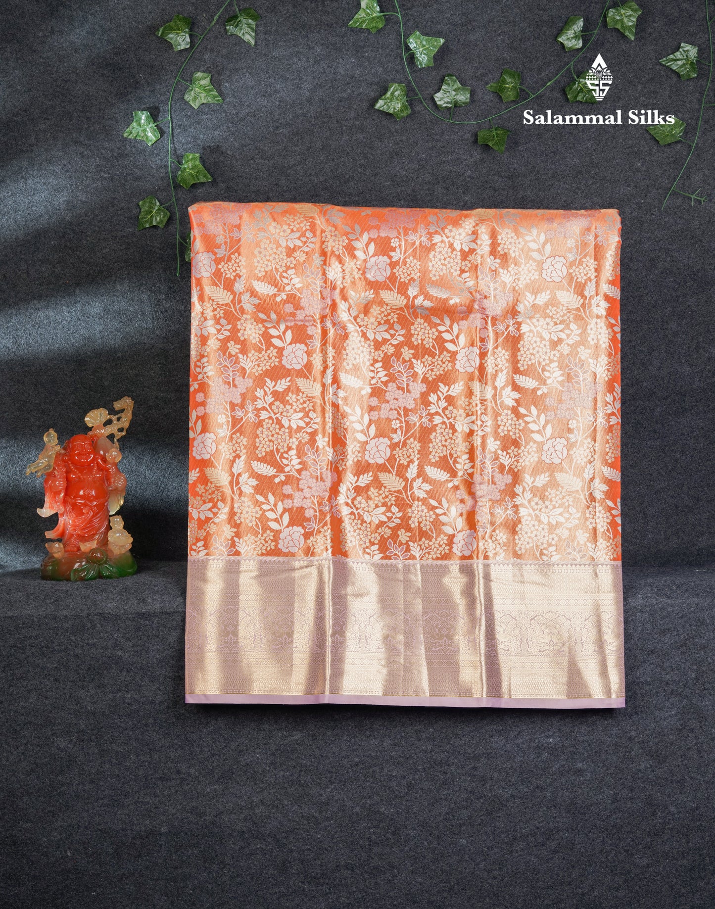 Semi Silk Pattu Pavadai Tissue (Orange) With Contrast Lavender Blouse 45"