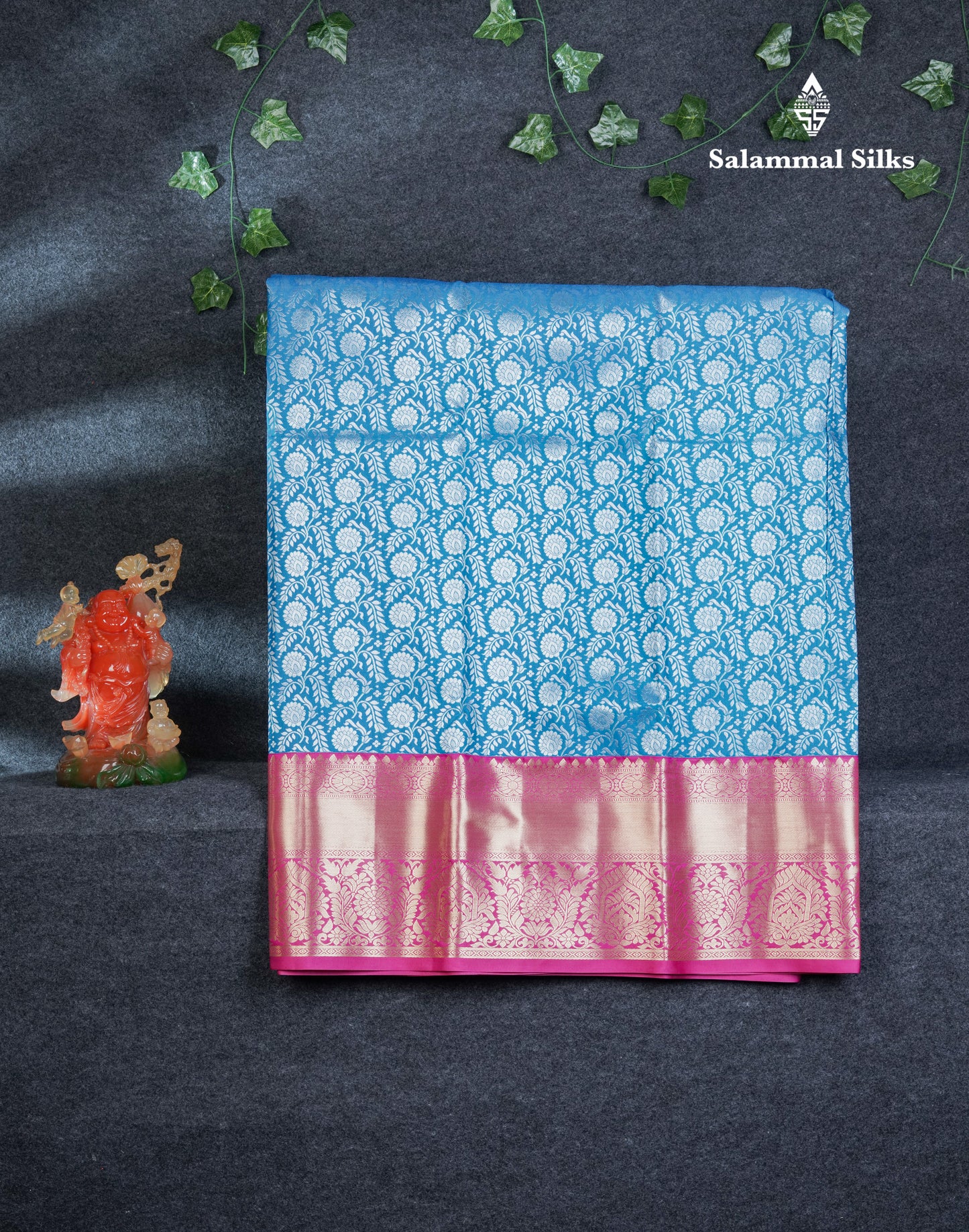 Semi Silk Pattu Pavadai (Blue) With Contrast Magenta Pink Blouse 45"