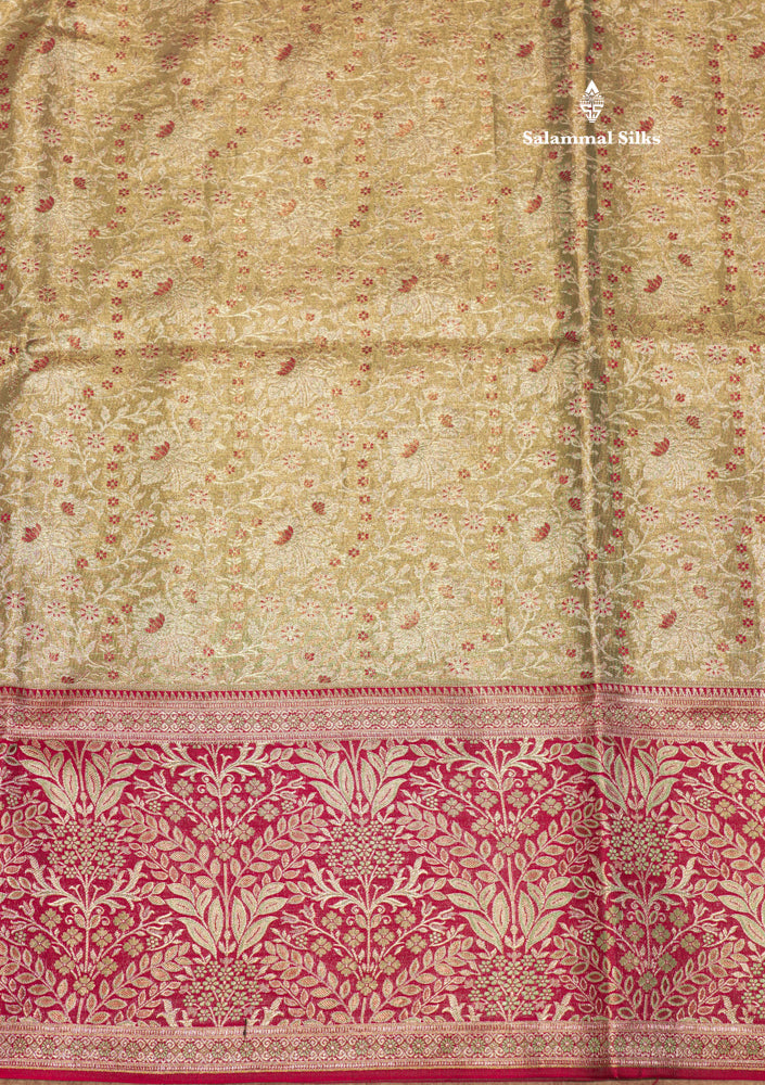 Light Green Bridal Pure Kanjivaram Tissue Silk Saree with Contrast Red Border