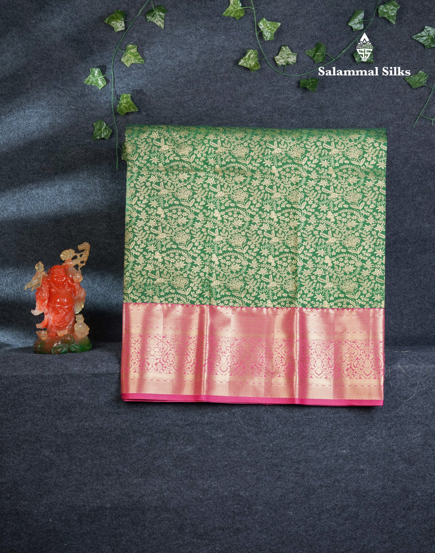 Semi Silk Pattu Pavadai (Bottle Green) With Contrast Magenta Pink Blouse 44"