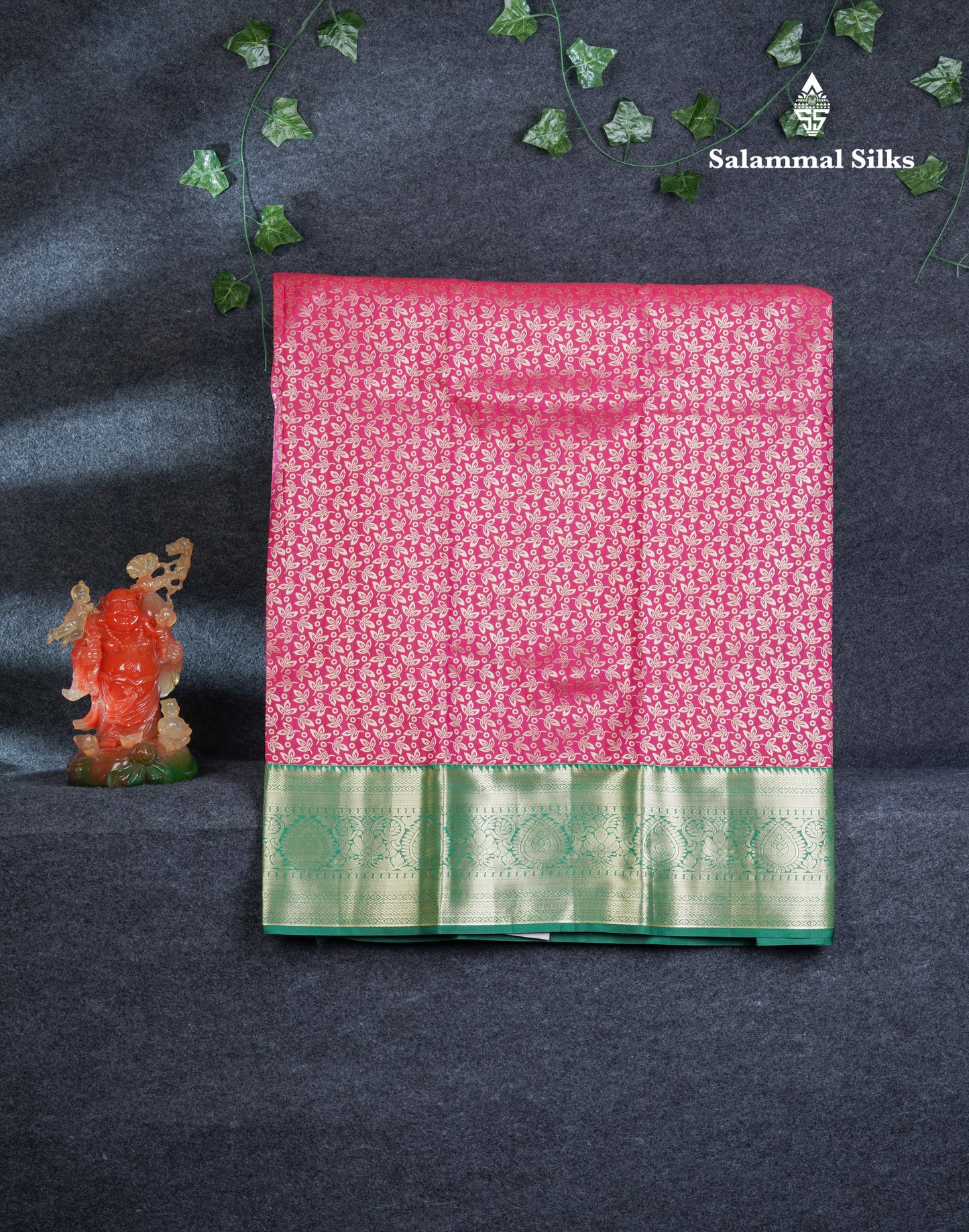 Semi Silk Pattu Pavadai (Rani Pink) With Contrast Bottle Green Blouse 45"