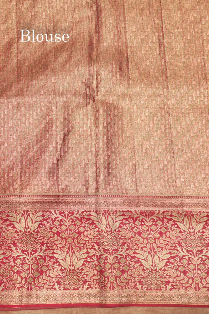 Light Green Bridal Pure Kanjivaram Tissue Silk Saree with Contrast Red Border