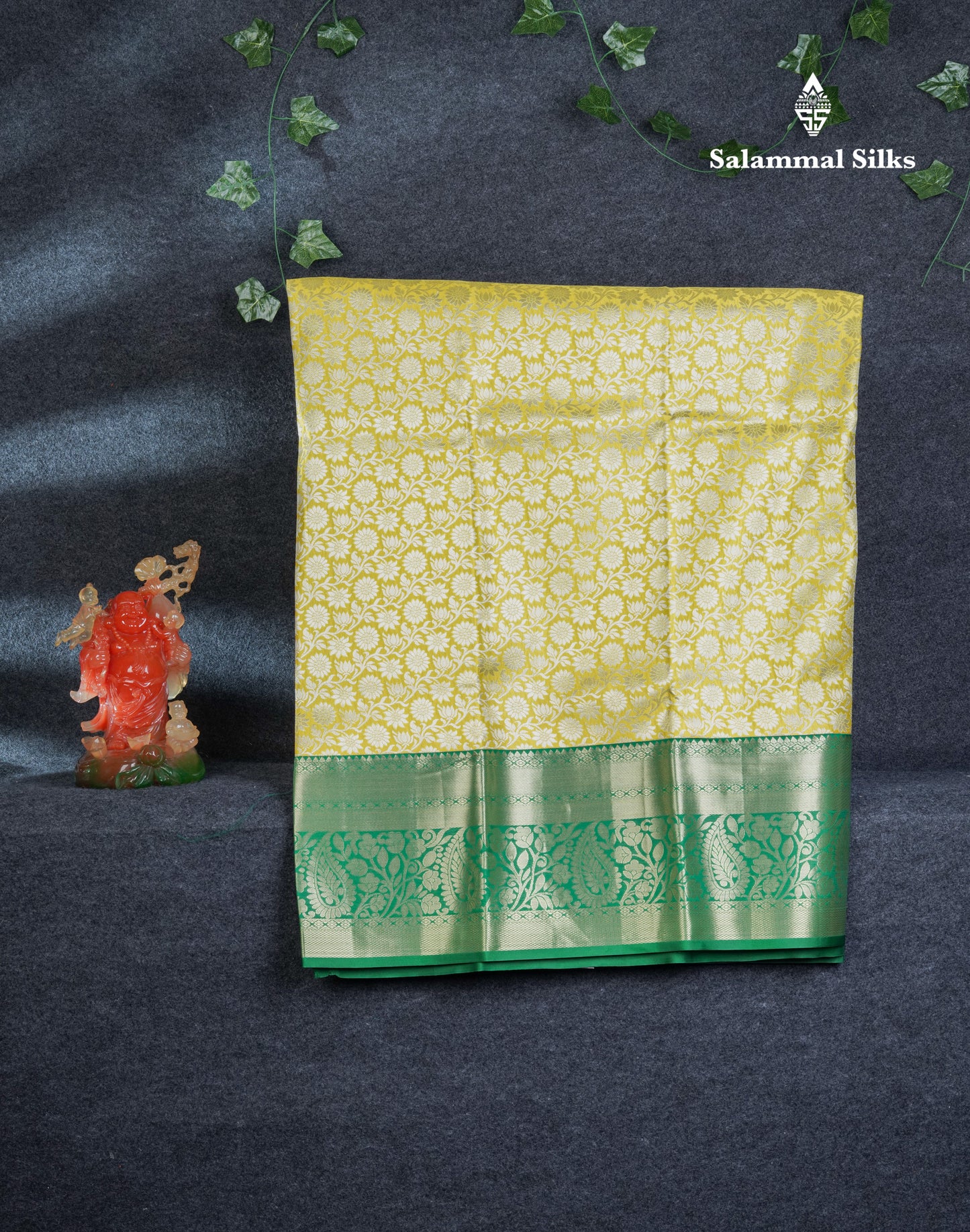 Semi Silk Pattu Pavadai (Yellow) With Green Blouse 44"
