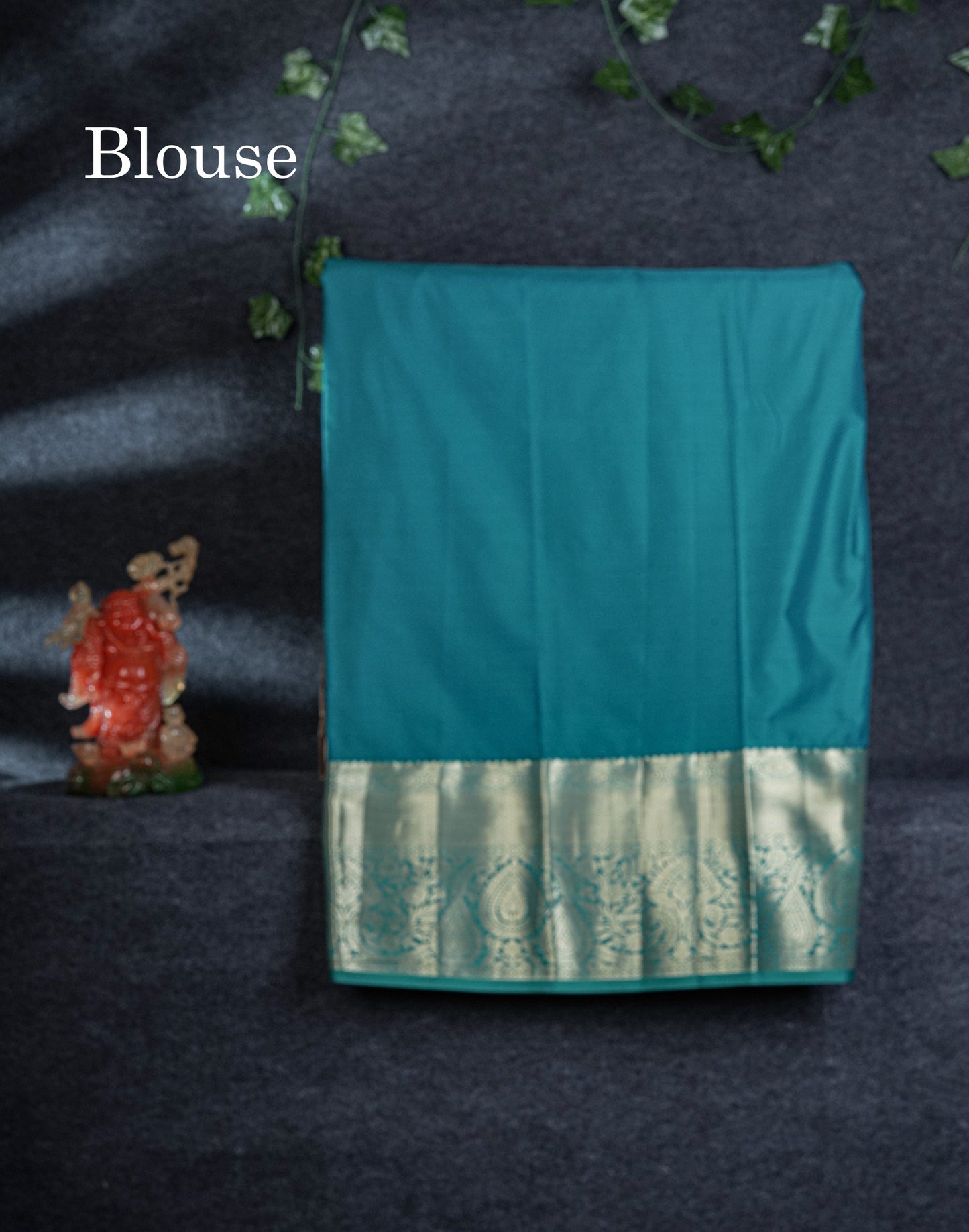 Semi Silk Pattu Pavadai (Pinkish Orange) With Peacock Green Blouse 44"
