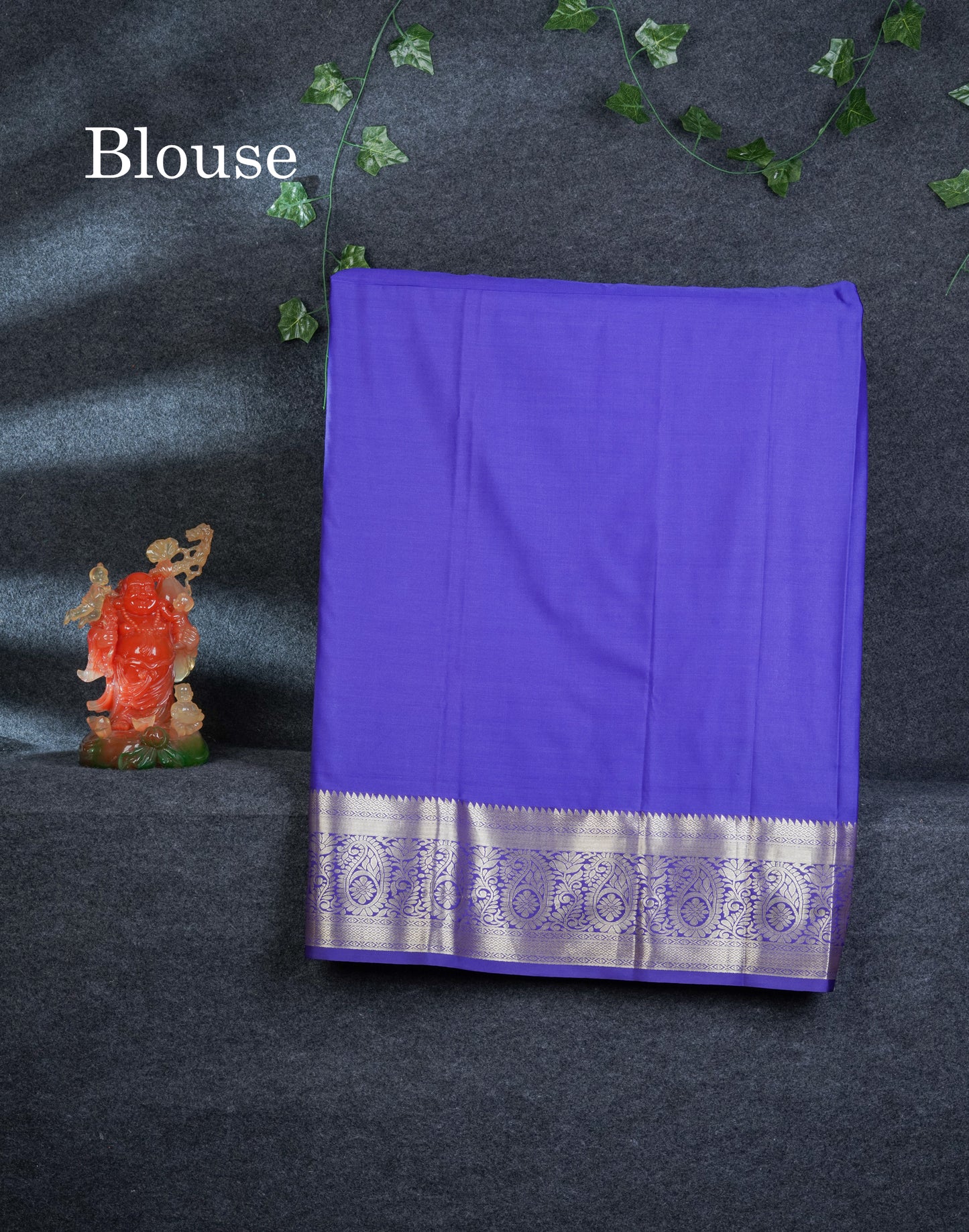 Semi Silk Pattu Pavadai (Peach) With Navy Blue Blouse 44"