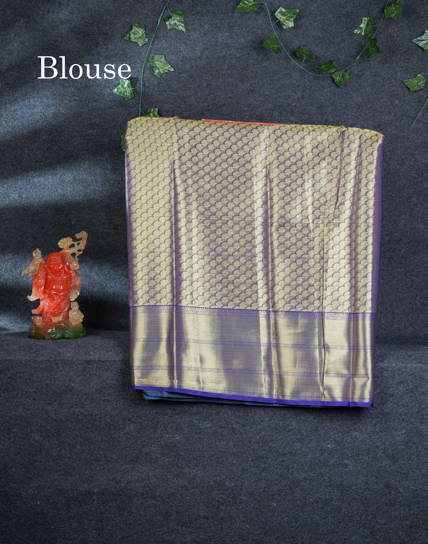 Semi Silk Pattu Pavadai (Parrot Green Tissue) With Olive Blue Blouse 44"
