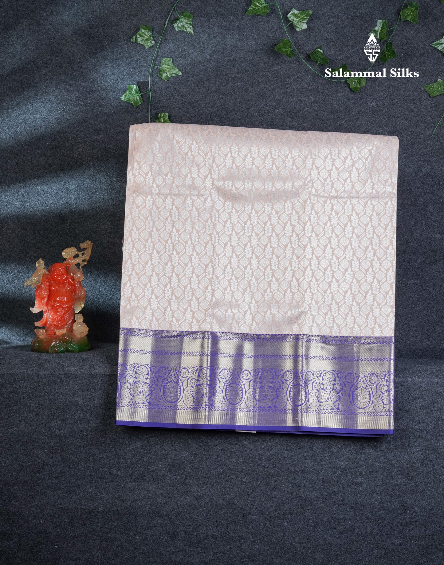 Semi Silk Pattu Pavadai (Light Peach) With Contrast Violet Blouse 44"