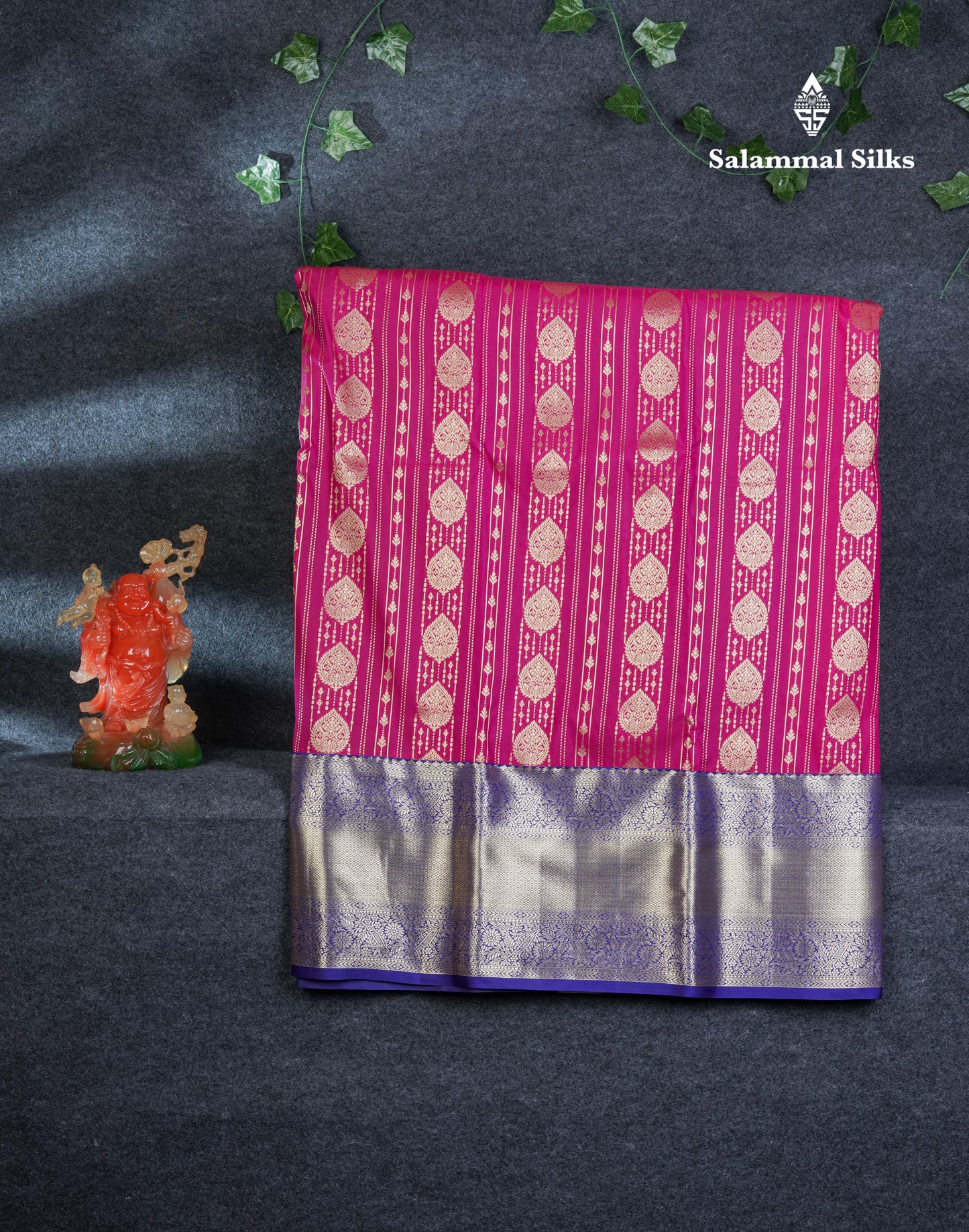 Semi Silk Pattu Pavadai (Magenta Pink) With Contrast Violet Blouse 44"