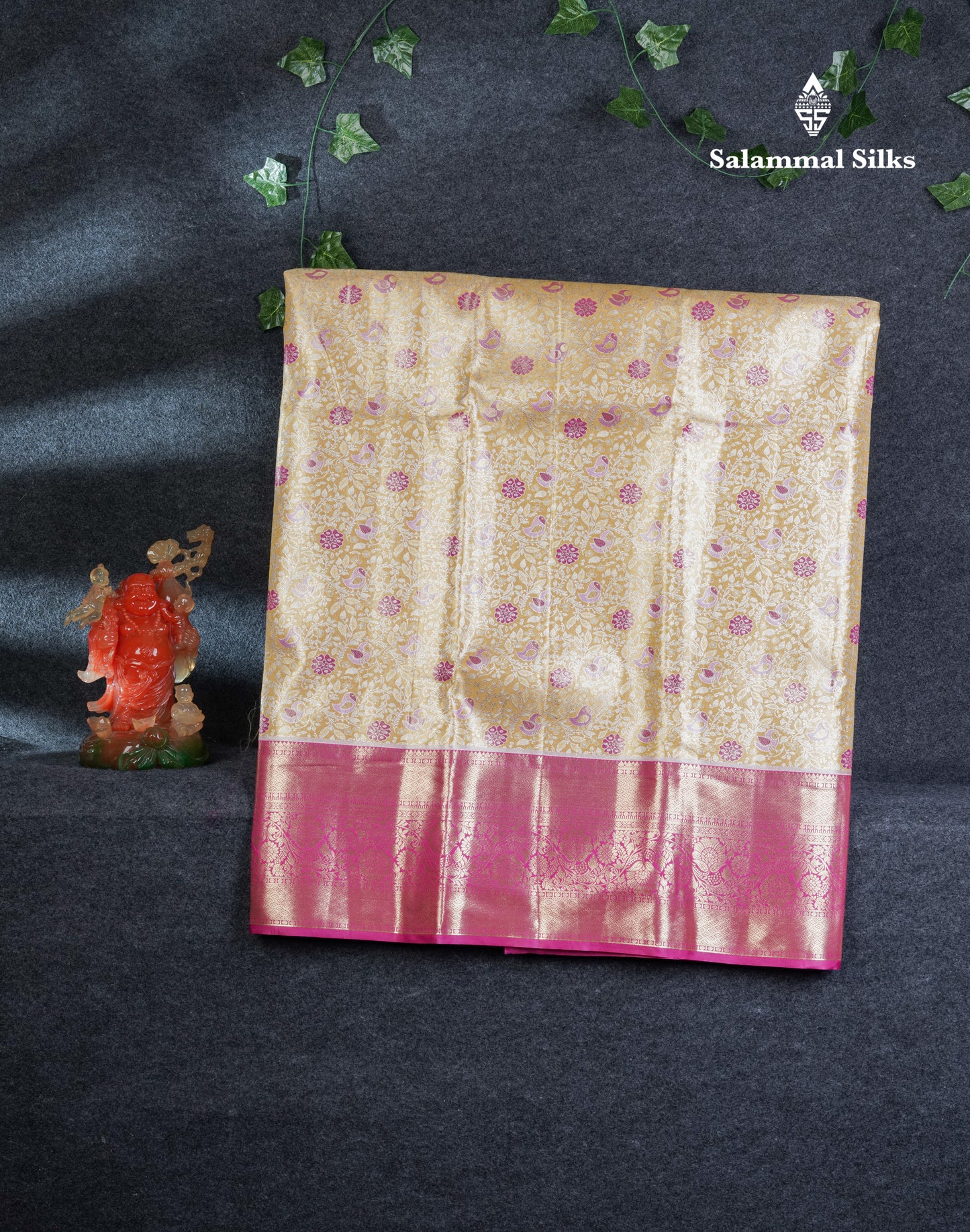 Semi Silk Pattu Pavadai Tissue (Mustard Yellow) With Contrast Magenta Pink Blouse 45"