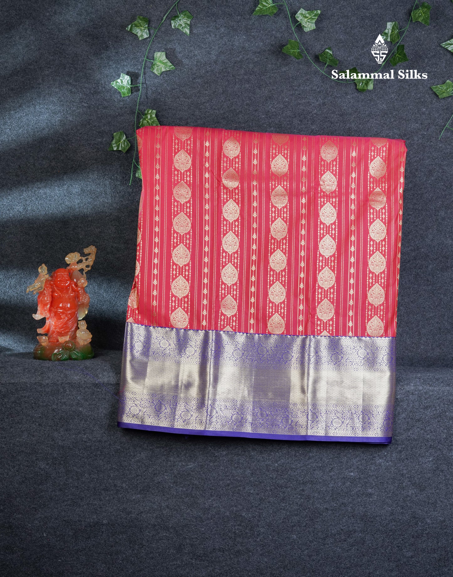Semi Silk Pattu Pavadai (Reddish Pink) With Contrast Violet Blouse 45"