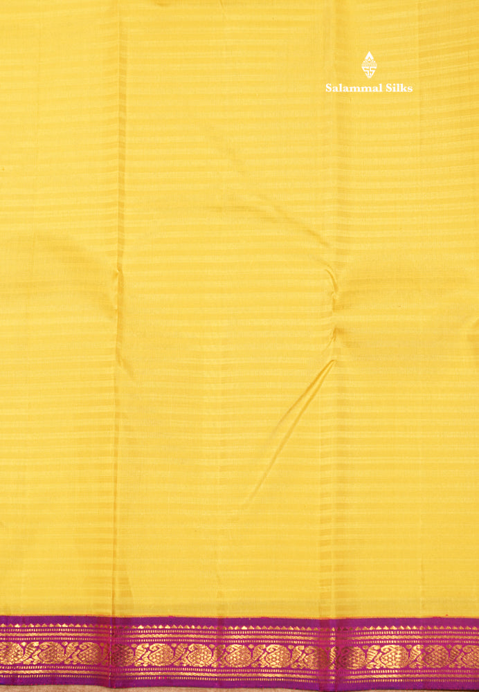 Korvai Yellow Pure Kanjivaram Silk Saree With Small Magenta Border