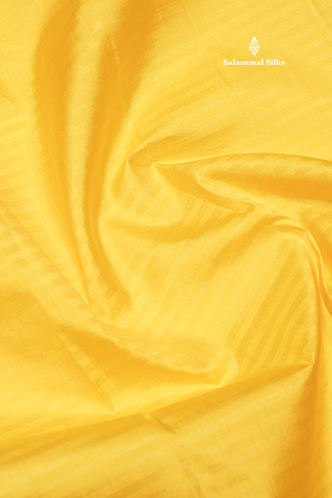 Korvai Yellow Pure Kanjivaram Silk Saree With Small Magenta Border