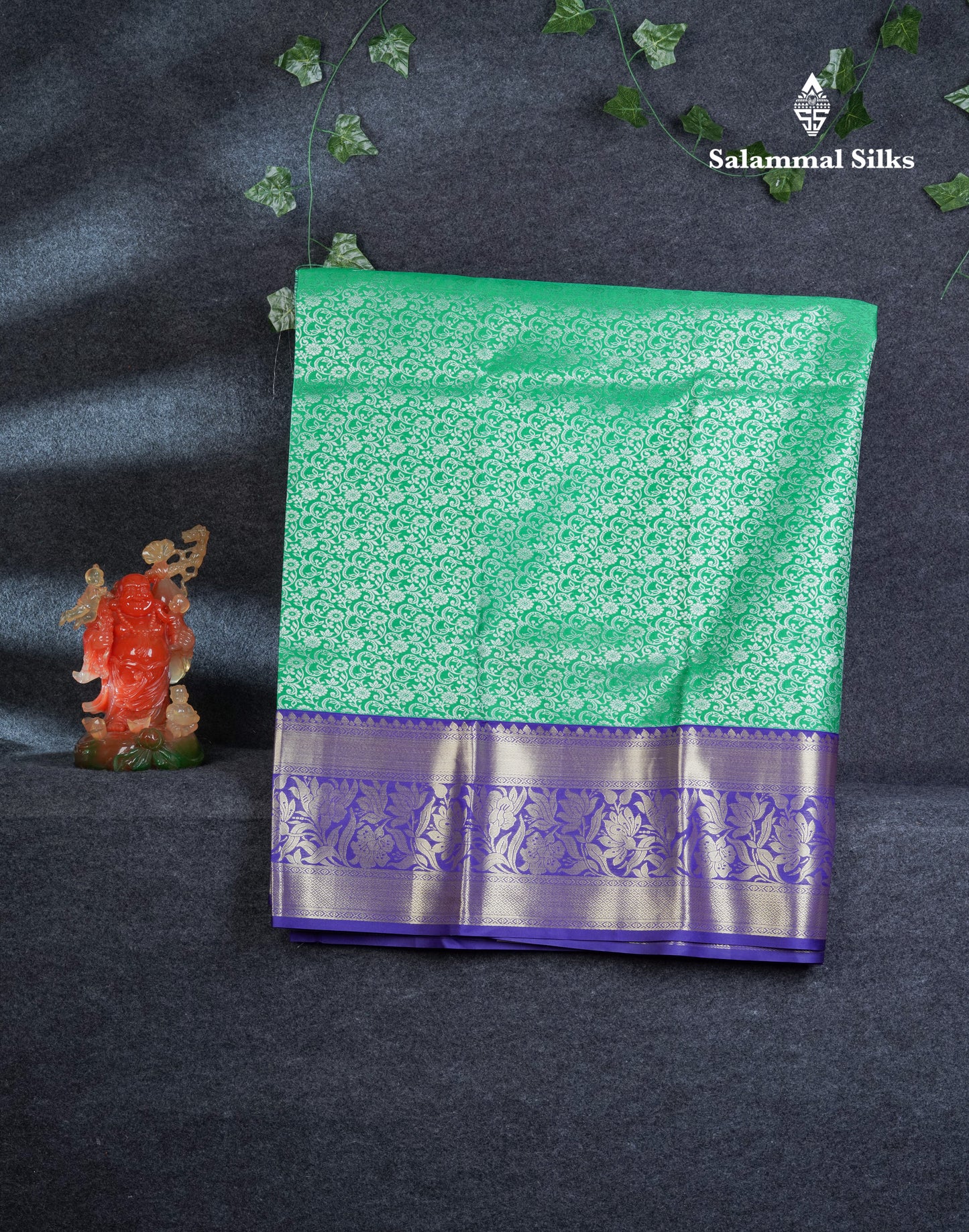 Semi Silk Pattu Pavadai (Green) With Royal Blue Blouse 44"
