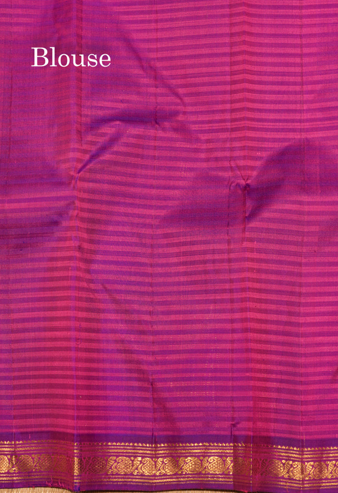 Korvai Yellow Pure Kanjivaram Silk Saree With Small Magenta Border