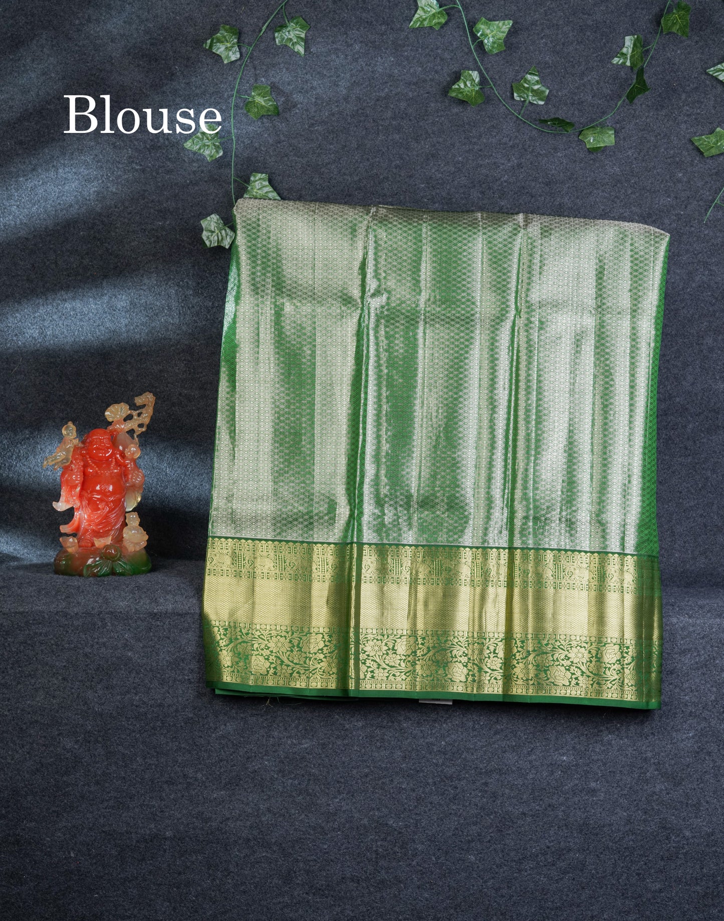 Pure Silk Pattu Pavadai ( Peach Tissue ) With Bottle Green Blouse 44"