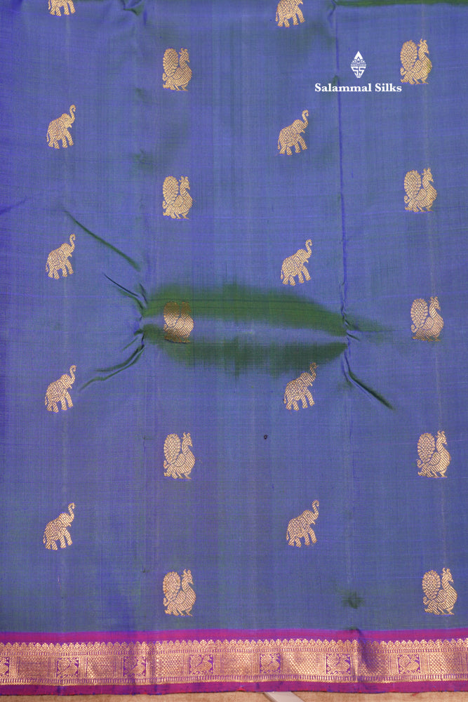 Peacock Blue Colour Pure Kanjivaram Silk Saree With Small Magenta Border