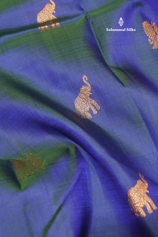 Peacock Blue Colour Pure Kanjivaram Silk Saree With Small Magenta Border