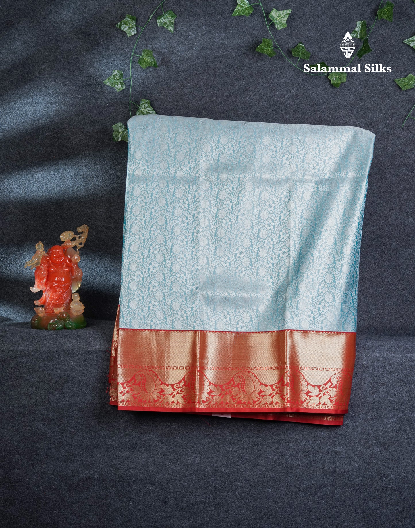 Semi Silk Pattu Pavadai (Ice Blue) With Red Blouse 44"