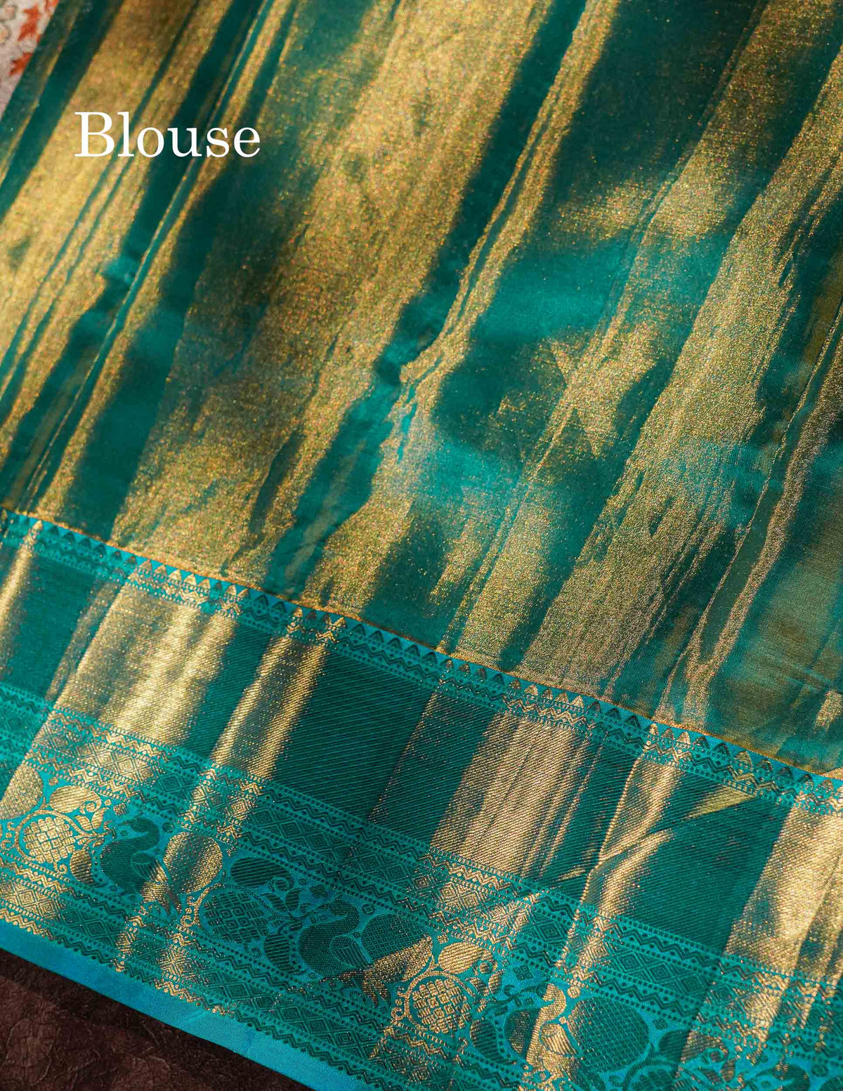 Cream Tissue Bridal Pure Kanjivaram Silk Saree With Sapphire Green Border