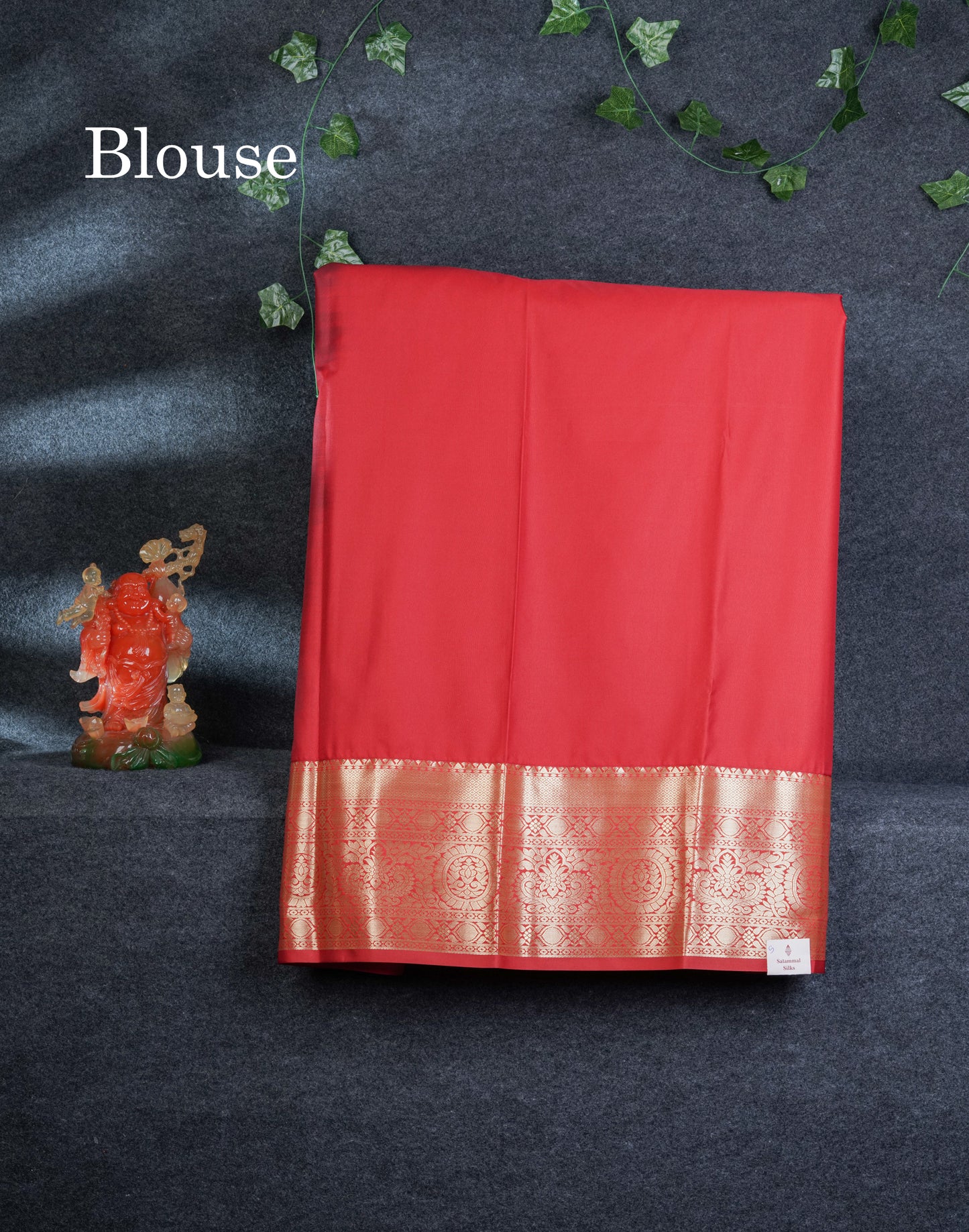 Semi Silk Pattu Pavadai (Tomato Red) With Peacock Green Blouse 44"