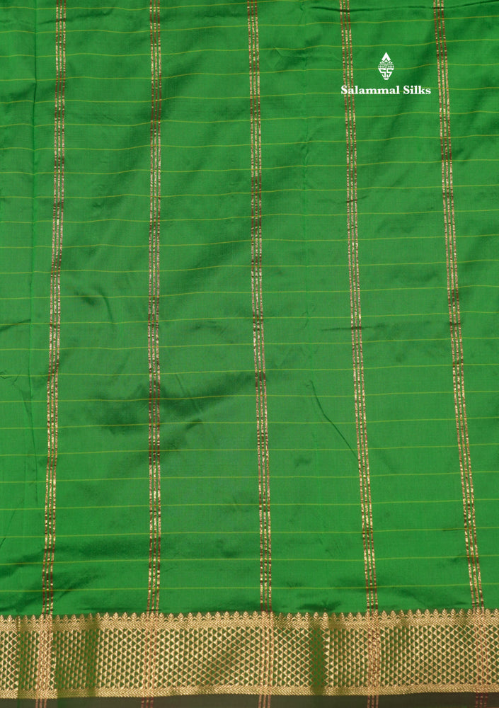 9 Yards Semi Silk Saree Green Colour with Gold Zari Border