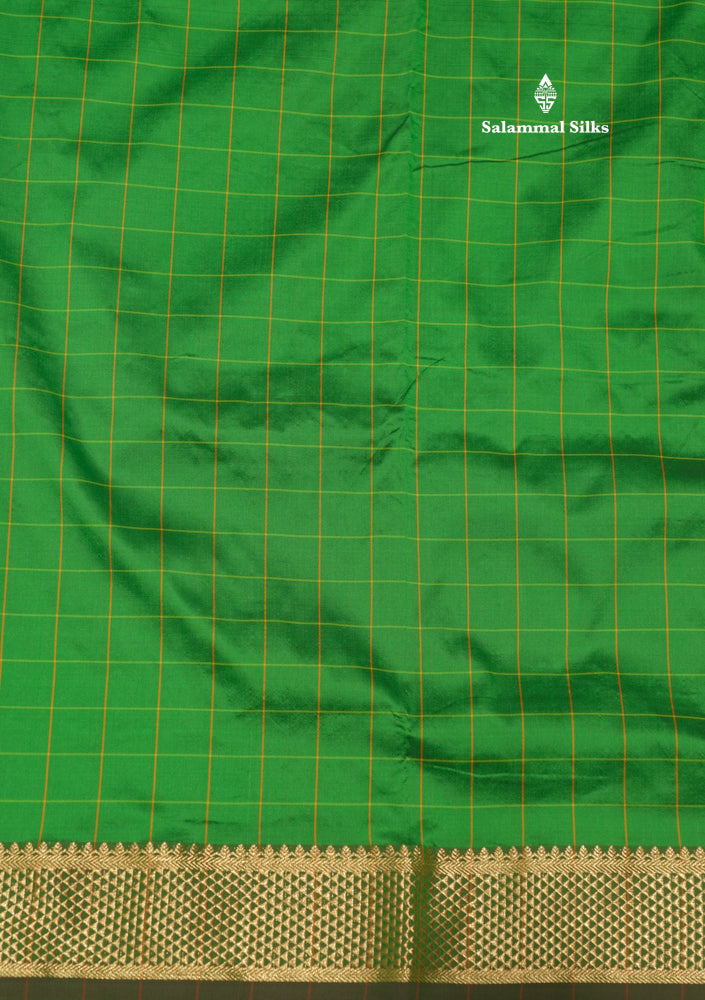 9 Yards Semi Silk Saree Green Colour with Gold Zari Border