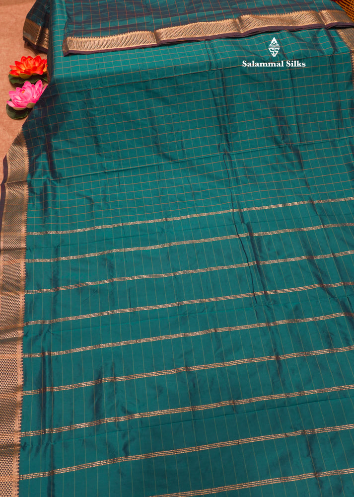 9 Yards Semi Silk Saree Green Colour with Gold Zari Border