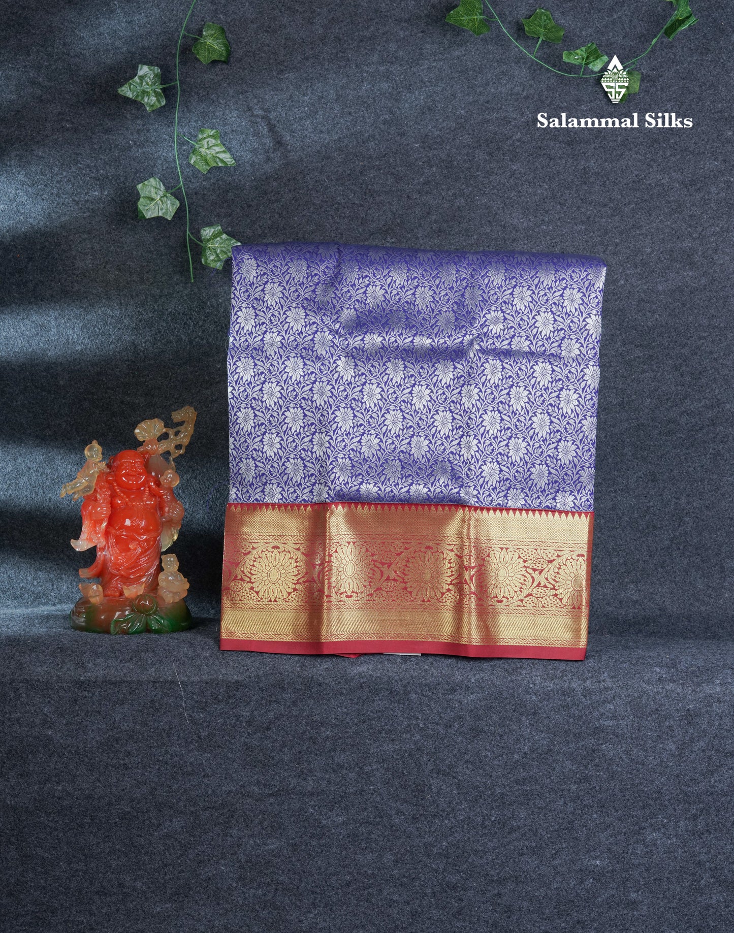 Semi Silk Pattu Pavadai ( Navy Blue ) With Maroon Blouse 27"