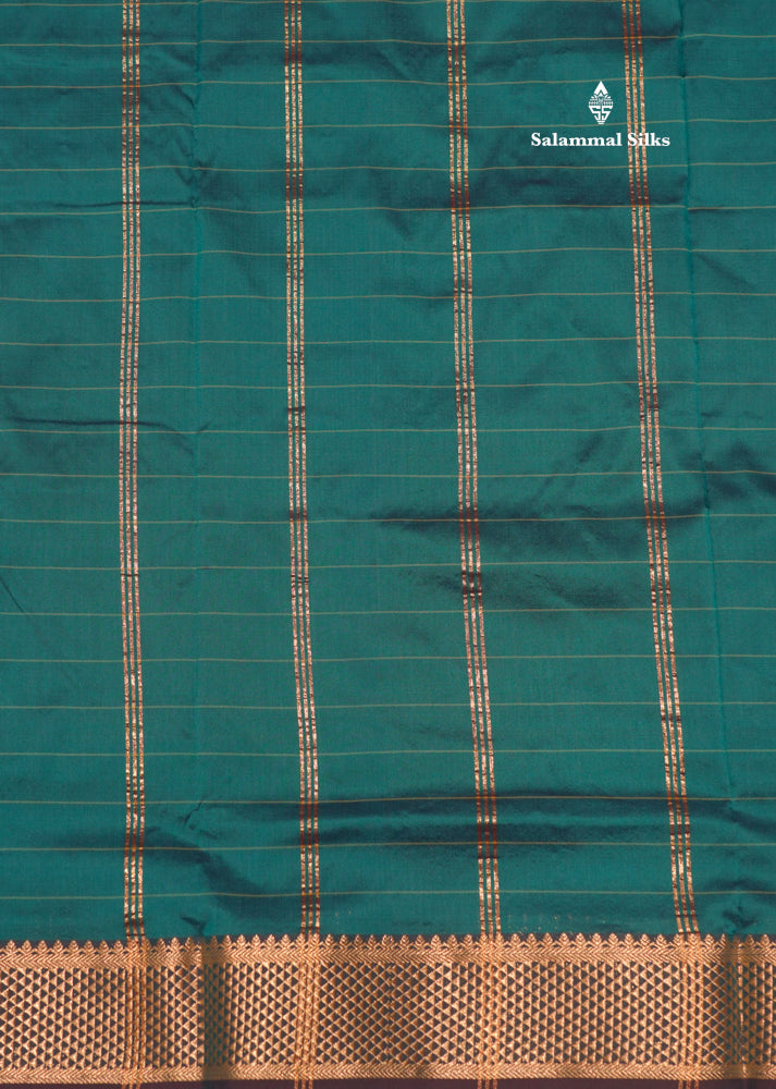 9 Yards Semi Silk Saree Green Colour with Gold Zari Border