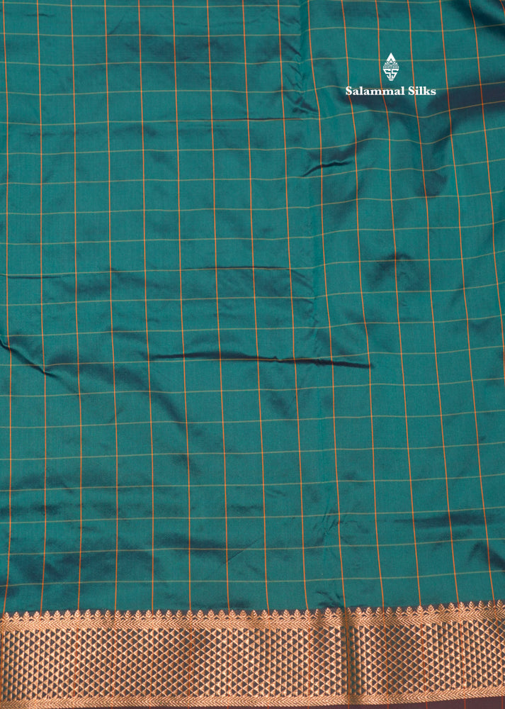 9 Yards Semi Silk Saree Green Colour with Gold Zari Border