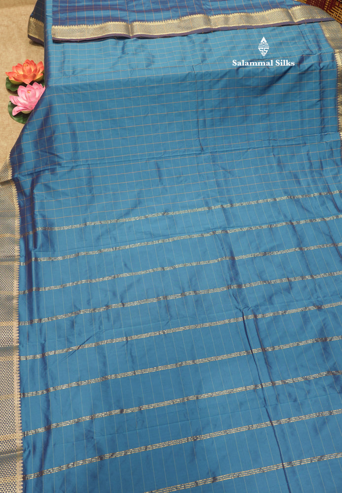 9 Yards Semi Silk Saree Green Colour with Gold Zari Border