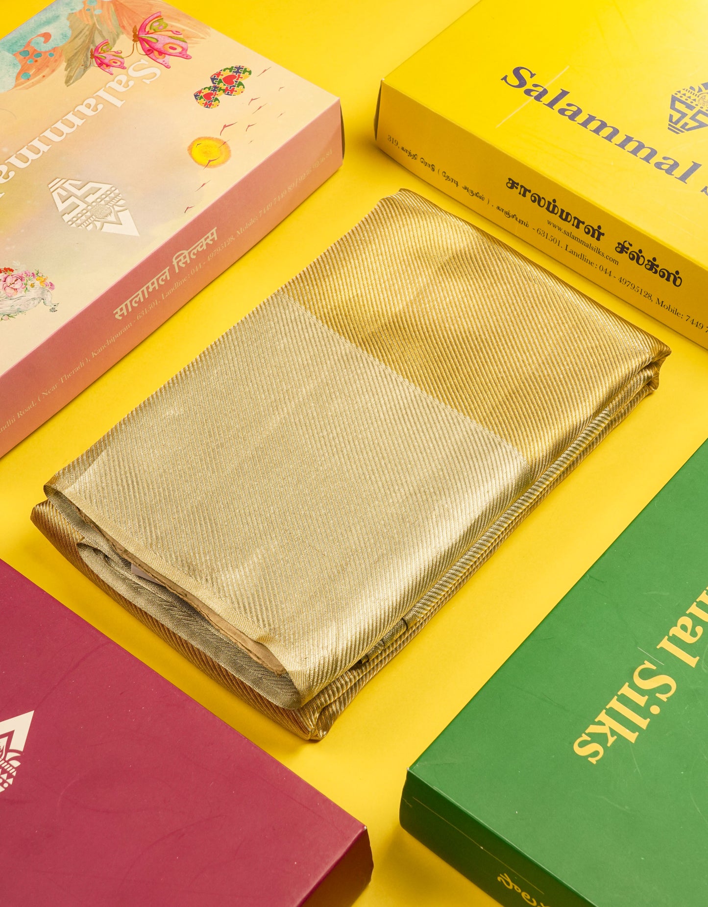 Gold Tissue Bridal Pure Kanjivaram Silk Saree With Contrast Cream Sandal Border