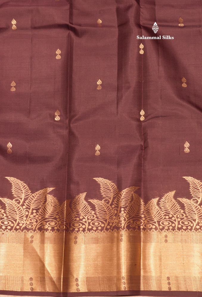 Dark Brown Pure Kanjivaram Silk Saree With Turning Border