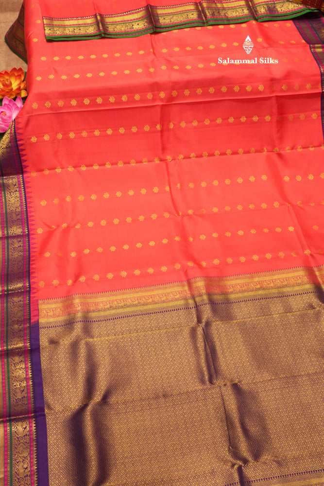 Pinkish Peach Colour Pure Kanjivaram Silk Saree With Traditional Border