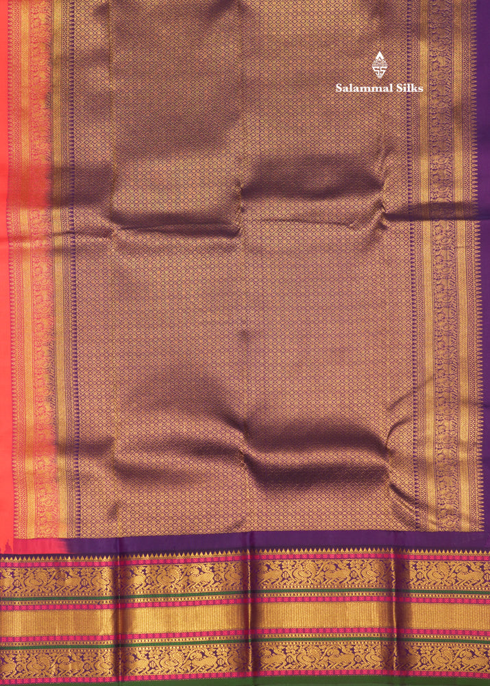 Pinkish Peach Colour Pure Kanjivaram Silk Saree With Traditional Border