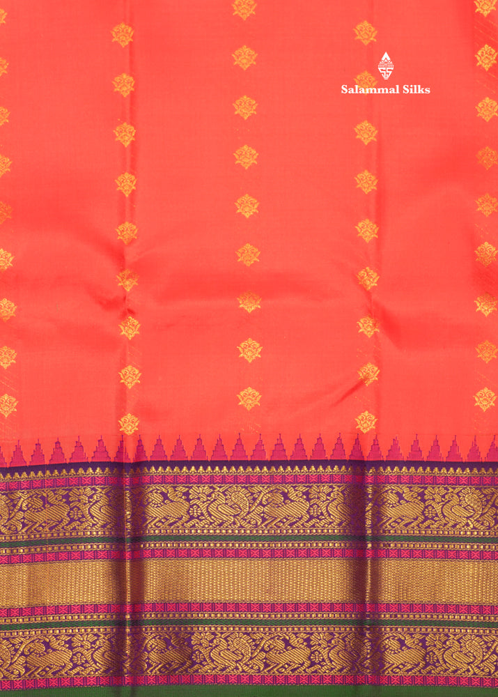 Pinkish Peach Colour Pure Kanjivaram Silk Saree With Traditional Border