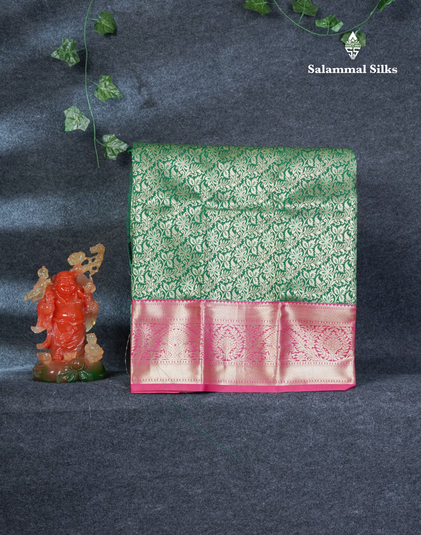 Semi Silk Pattu Pavadai (Bottle Green)with Pink colour Blouse 27"