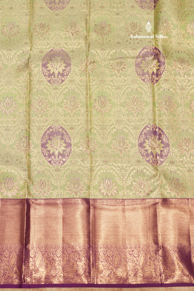 Pista Green Colour Pure Kanjivaram Silk Saree with Violet Border