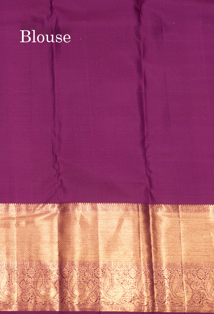 Pista Green Colour Pure Kanjivaram Silk Saree with Violet Border