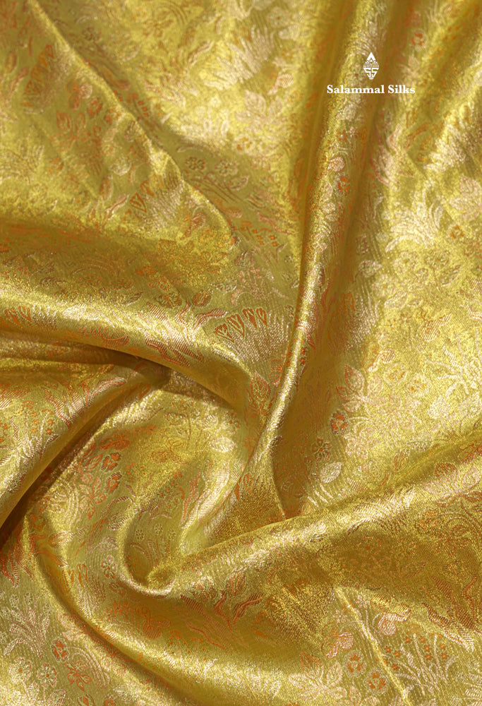 Green Colour Pure Kanjivaram Tissue Silk Saree with Contrast Peach Border