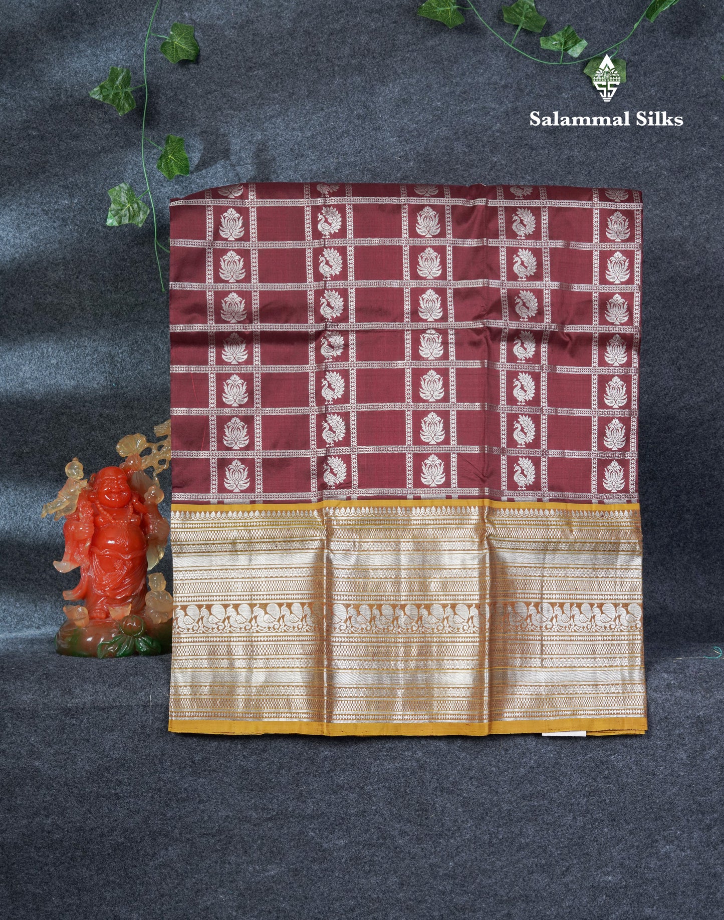 Pure Silk Pattu Pavadai (Dark Brown) With Contrast Olive Mustard Yellow Blouse 36"