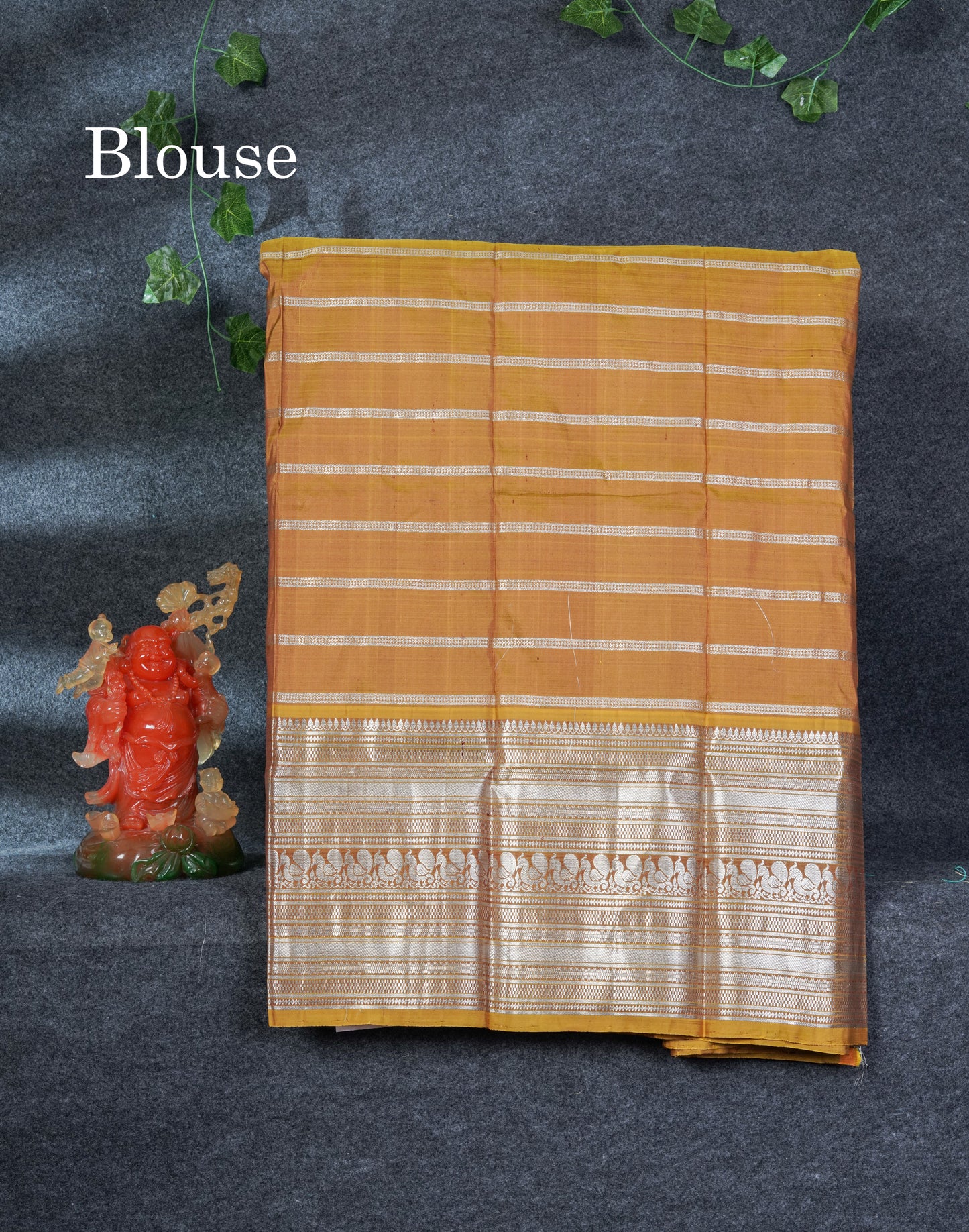 Pure Silk Pattu Pavadai (Dark Brown) With Contrast Olive Mustard Yellow Blouse 36"