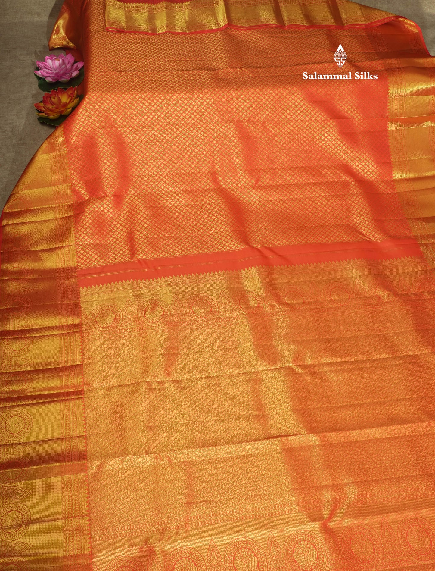 Pinkish Orange Bridal Pure Kanjivaram Silk Saree With Self Border
